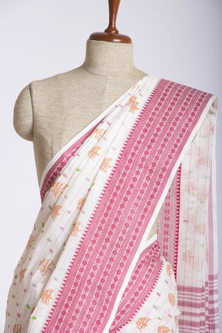 Chettinadu Cotton saree in Off-White and handprint