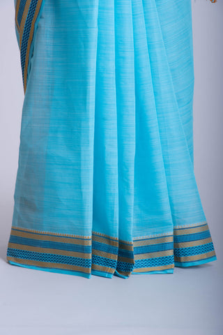 Alikam Khadi cotton plain saree in sky Blue slub textured weave