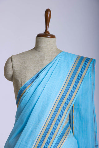 Alikam Khadi cotton plain saree in sky Blue slub textured weave