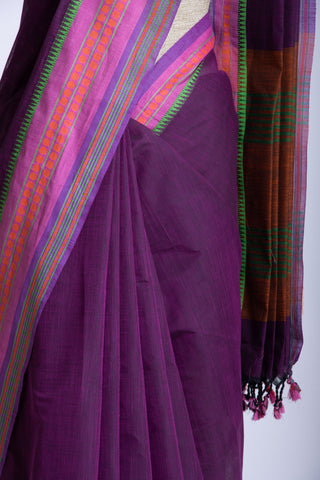 Alikam Khadi cotton plain saree in Midnight Green slub textured weave.