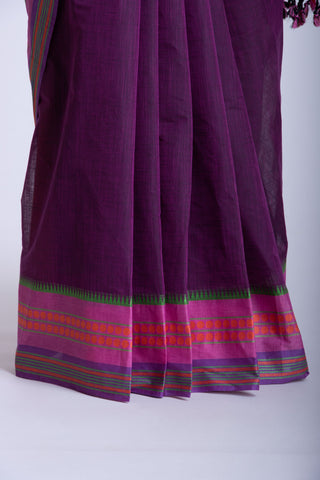 Alikam Khadi cotton plain saree in Midnight Green slub textured weave.