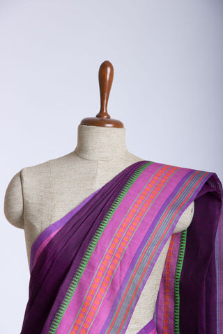 Alikam Khadi cotton plain saree in Midnight Green slub textured weave.