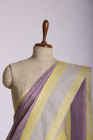 Alikam Khadi cotton plain saree in Lavender slub textured weave.