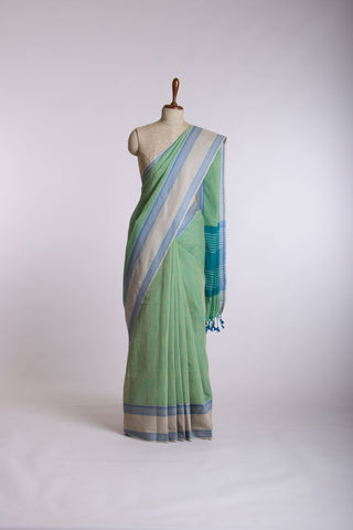 Alikam Khadi cotton plain saree in Lavender slub textured weave.