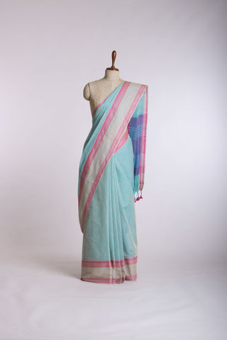 Alikam Khadi cotton plain saree in Lavender slub textured weave.