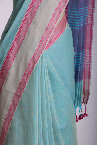 Alikam Khadi cotton plain saree in Lavender slub textured weave.