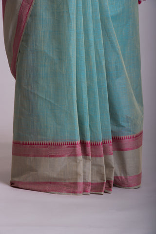 Alikam Khadi cotton plain saree in Lavender slub textured weave.