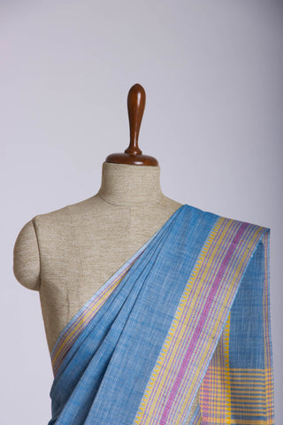 Alikam Khadi Cotton saree  in lime green with white slub texture.