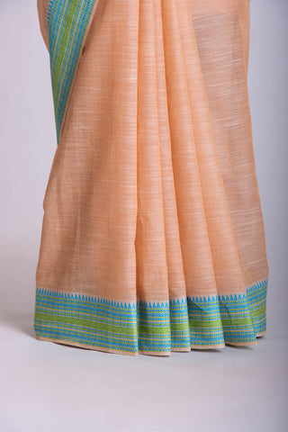 Alikam Khadi Cotton saree  in lime green with white slub texture.