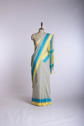 Cloud Grey with white slub effect Mangalagiri cotton saree