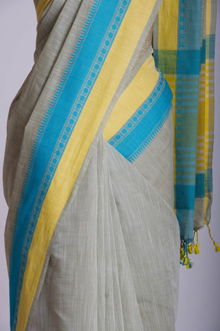 Cloud Grey with white slub effect Mangalagiri cotton saree