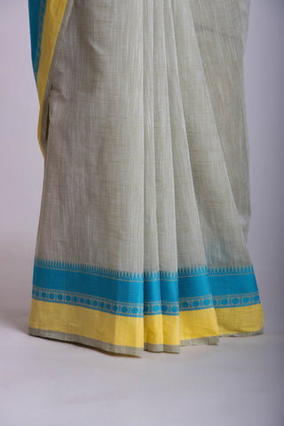 Cloud Grey with white slub effect Mangalagiri cotton saree