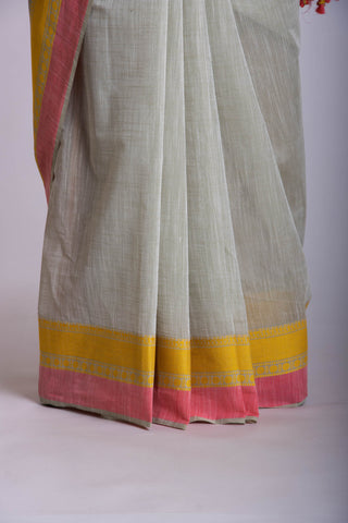 Cloud Grey with white slub effect Mangalagiri cotton saree