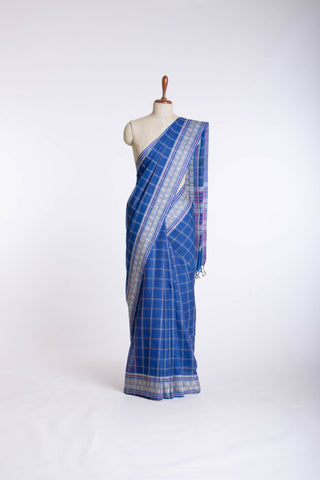 Venkatagiri Cotton saree in Rani pink with woven checks