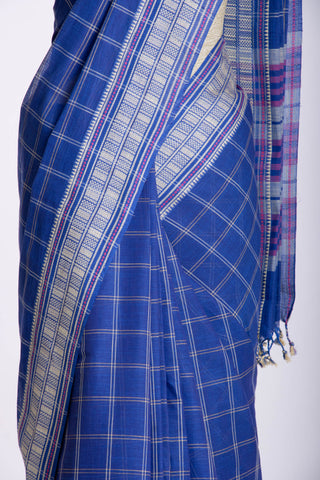 Venkatagiri Cotton saree in Rani pink with woven checks