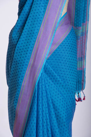 Tomato Pink Embose cotton saree with self weave