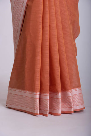 Rust Orange Mangalagiri cotton saree with plain self weave.