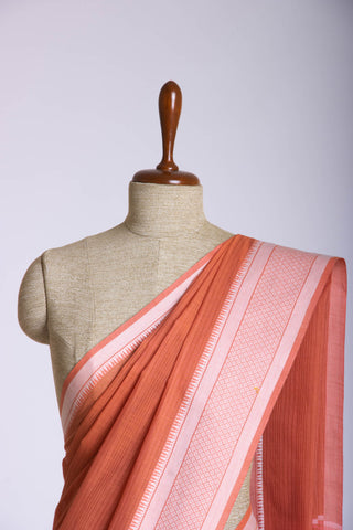 Rust Orange Mangalagiri cotton saree with plain self weave.