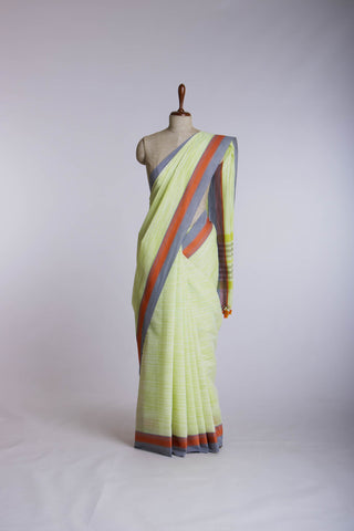 Neon blue with white slub ikkat effect cotton saree