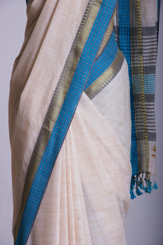 Alikam Khadi Cotton saree in Ice Blue with white slub texture