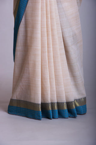 Alikam Khadi Cotton saree in Ice Blue with white slub texture