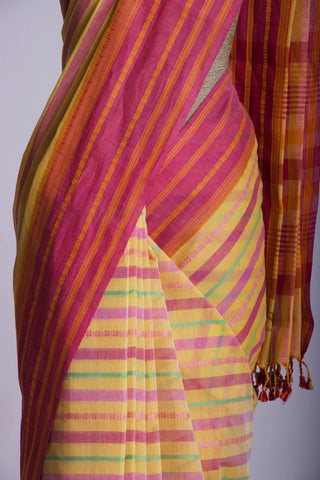 Chettinadu Cotton saree  in shades of lavender with horizontal stripes.