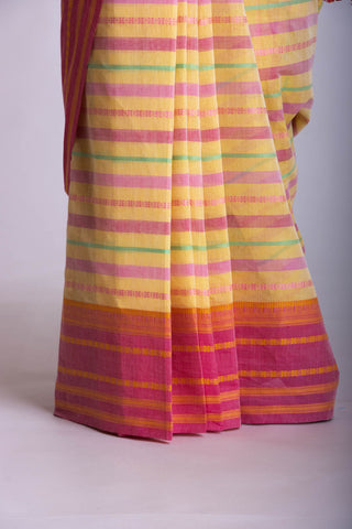 Chettinadu Cotton saree  in shades of lavender with horizontal stripes.