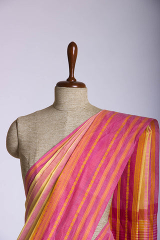 Chettinadu Cotton saree  in shades of lavender with horizontal stripes.