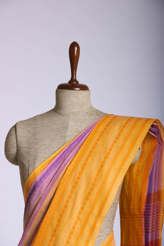 Chettinadu Cotton saree  in shades of lavender with horizontal stripes.