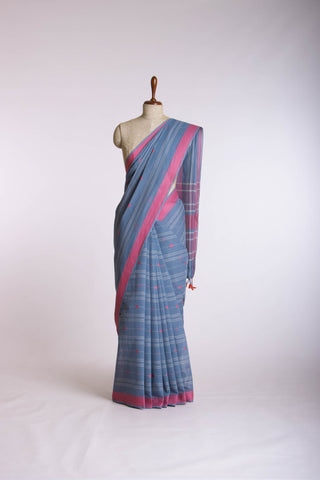 Venkatagiri Cotton saree in Grape Purple with hand woven lines and buttas