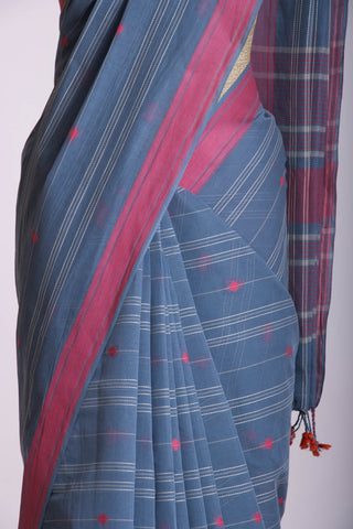 Venkatagiri Cotton saree in Grape Purple with hand woven lines and buttas