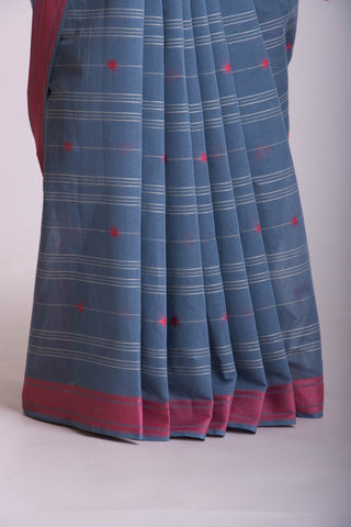 Venkatagiri Cotton saree in Grape Purple with hand woven lines and buttas