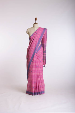 Venkatagiri Cotton saree in Grape Purple with hand woven lines and buttas