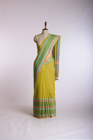 Chettinadu Cotton saree  in sea green with slub texture