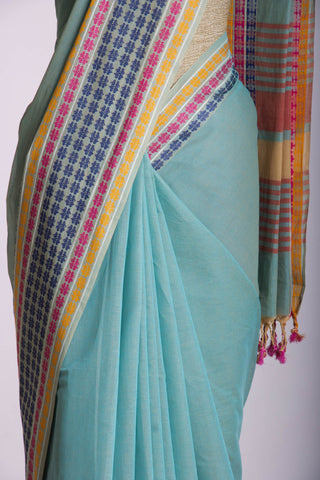 Chettinadu Cotton saree  in sea green with slub texture