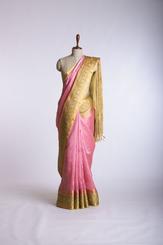 Grey checks with mustard yellow cotton silk saree with block print