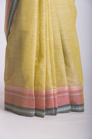 Alikam Khadi cotton plain saree in Lavender and white slub texture.