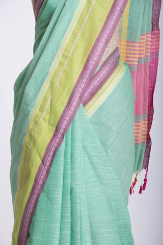 Alikam Khadi cotton plain saree in Lavender and white slub texture.