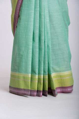 Alikam Khadi cotton plain saree in Lavender and white slub texture.