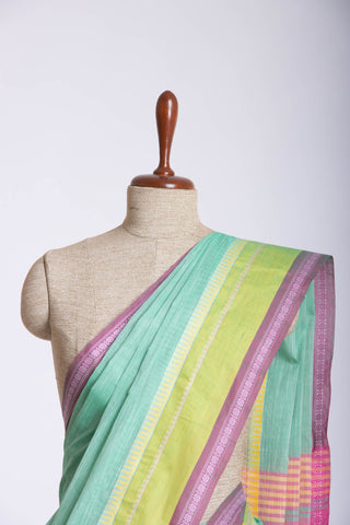 Alikam Khadi cotton plain saree in Lavender and white slub texture.