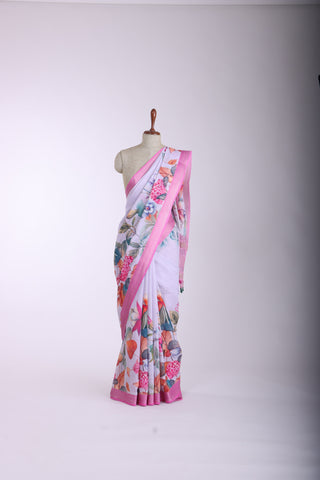 Mangalagiri Cotton saree in Pastel lilac with Color Art Floral Digital print