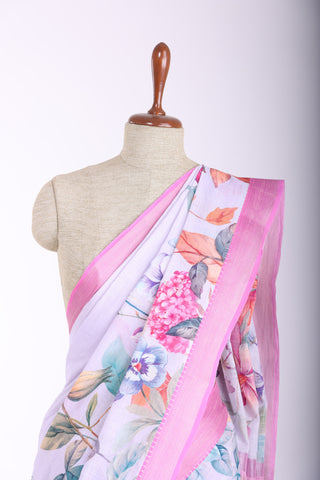 Mangalagiri Cotton saree in Pastel lilac with Color Art Floral Digital print