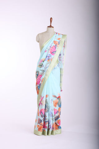 Mangalagiri Cotton saree in Pastel lilac with Color Art Floral Digital print