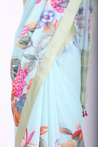 Mangalagiri Cotton saree in Pastel lilac with Color Art Floral Digital print