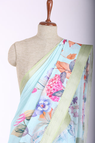 Mangalagiri Cotton saree in Pastel lilac with Color Art Floral Digital print