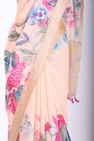 Mangalagiri Cotton saree in Pastel lilac with Color Art Floral Digital print