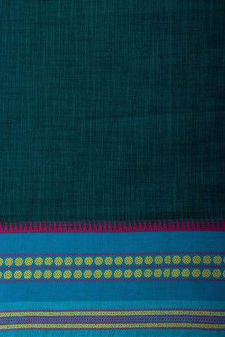 Alikam Khadi cotton plain saree in Midnight Green slub textured weave.