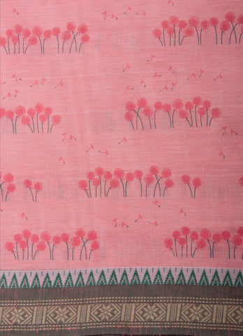 Alikam Khadi-Cotton saree in Lime Green and Grass leaf hand print.