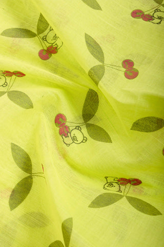 Chettinadu Cotton Saree in Lime Green and unique Block print motif.