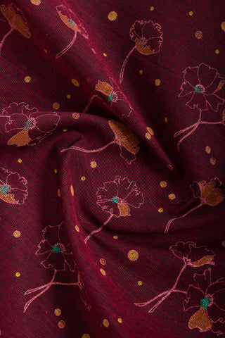 Kanchi Cotton saree with Plum Burgundy colour with Floral Print